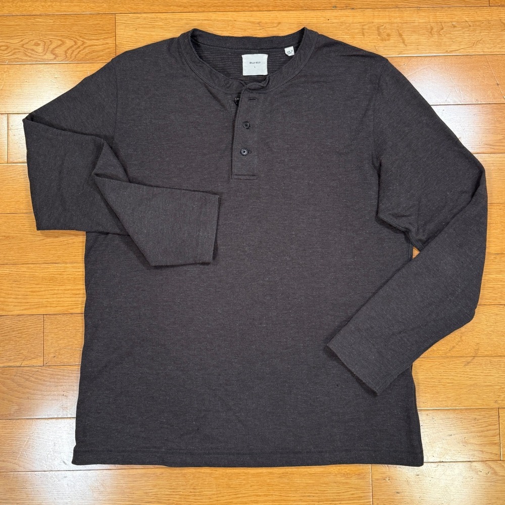 Billy Reid Mens Long Sleeve Henley Shirt Charcoal‎ Gray Slub Cotton Blend Size L